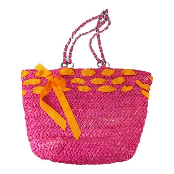 Large Kelly & Katie Pink Weave Tote Purse - Picture 1 of 10